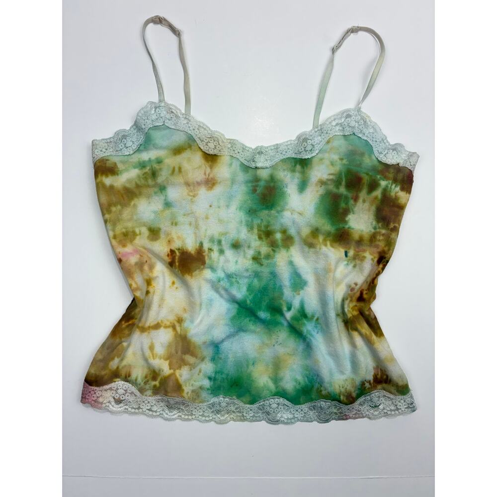 Vintage Y2K Mossimo Boho Lace Trim Tie Dye Cami Spaghetti Strap Tank Top M - Picture 2 of 6